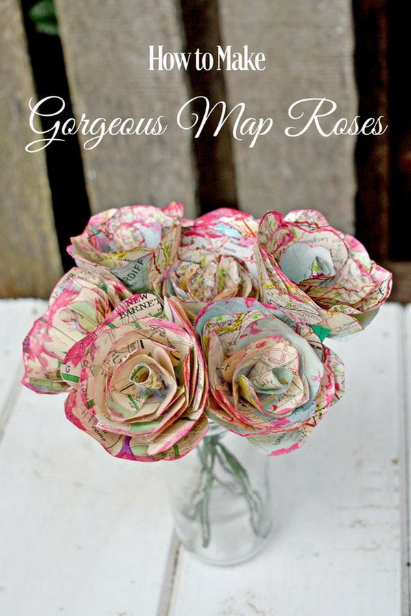 DIY Map Roses. These map roses are easier to make than you think. They are great for Mother's day, Valentine's day or just as a lovely decoration. 