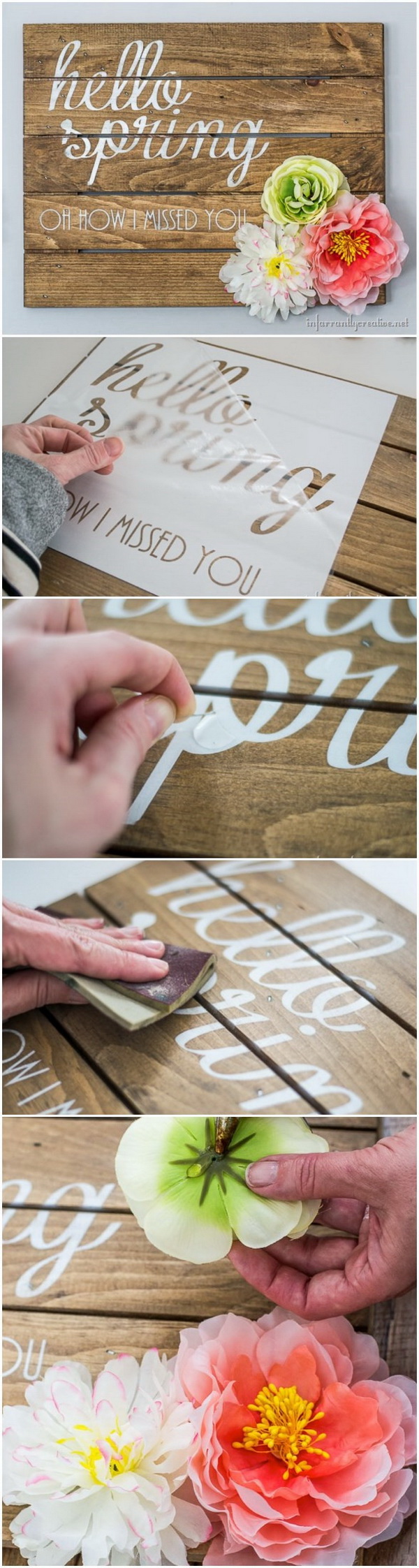 DIY Rustic Spring Sign. Create a lovely and sweet rustic spring sign to sit on the mantle and welcome spring. 