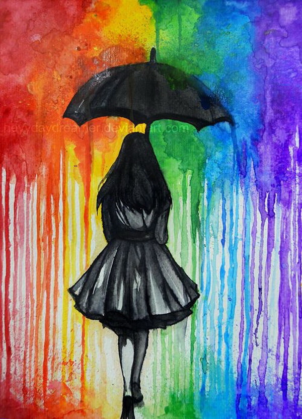 Fantastic Melted Crayon Art Ideas. Walking in The Rain. 