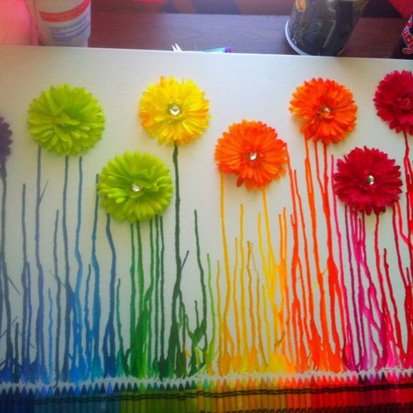 Fantastic Spring Flowers Melted Crayon Art Ideas.