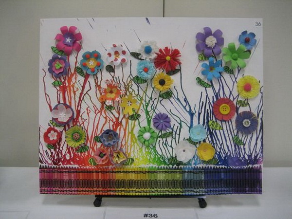 Fantastic Melted Crayon Art with Various Paper Flowers.