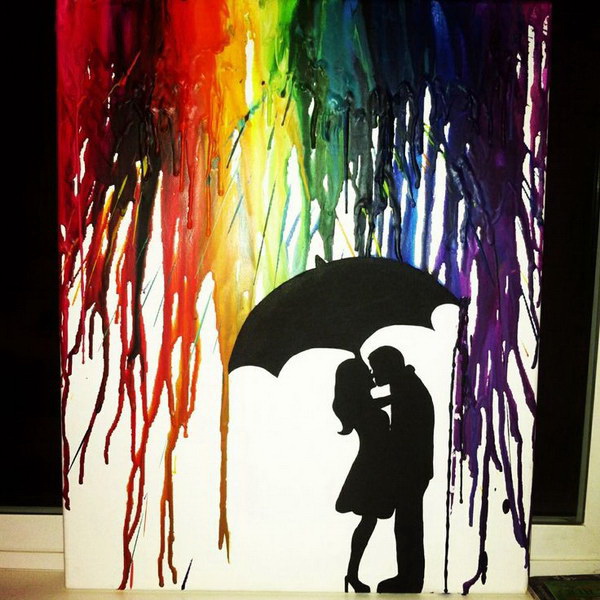 Silhouette Couple Kissing. Fantastic Melted Crayon Art Ideas.
