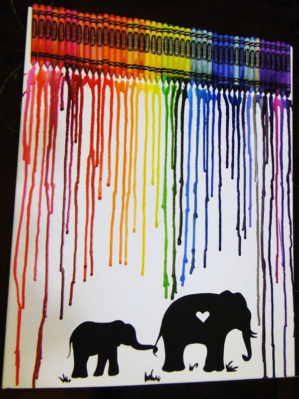 Crayon Melting Art with Elephants. Fantastic Melted Crayon Art Ideas.