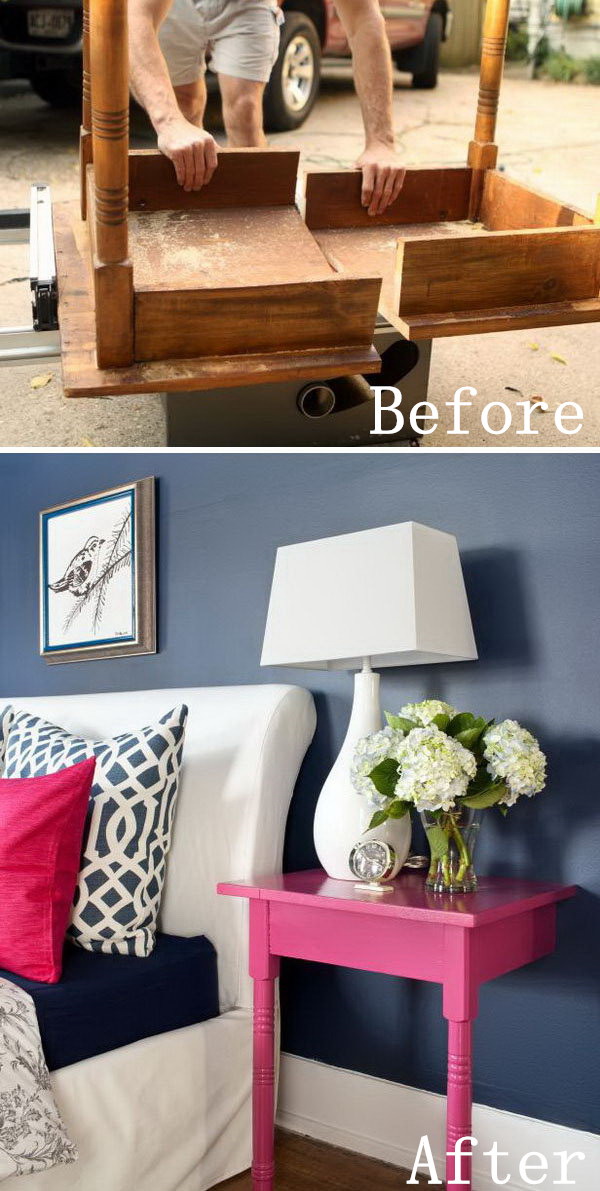 DIY Furniture Makeovers: Unused Table Repurposed into Nightstands. 