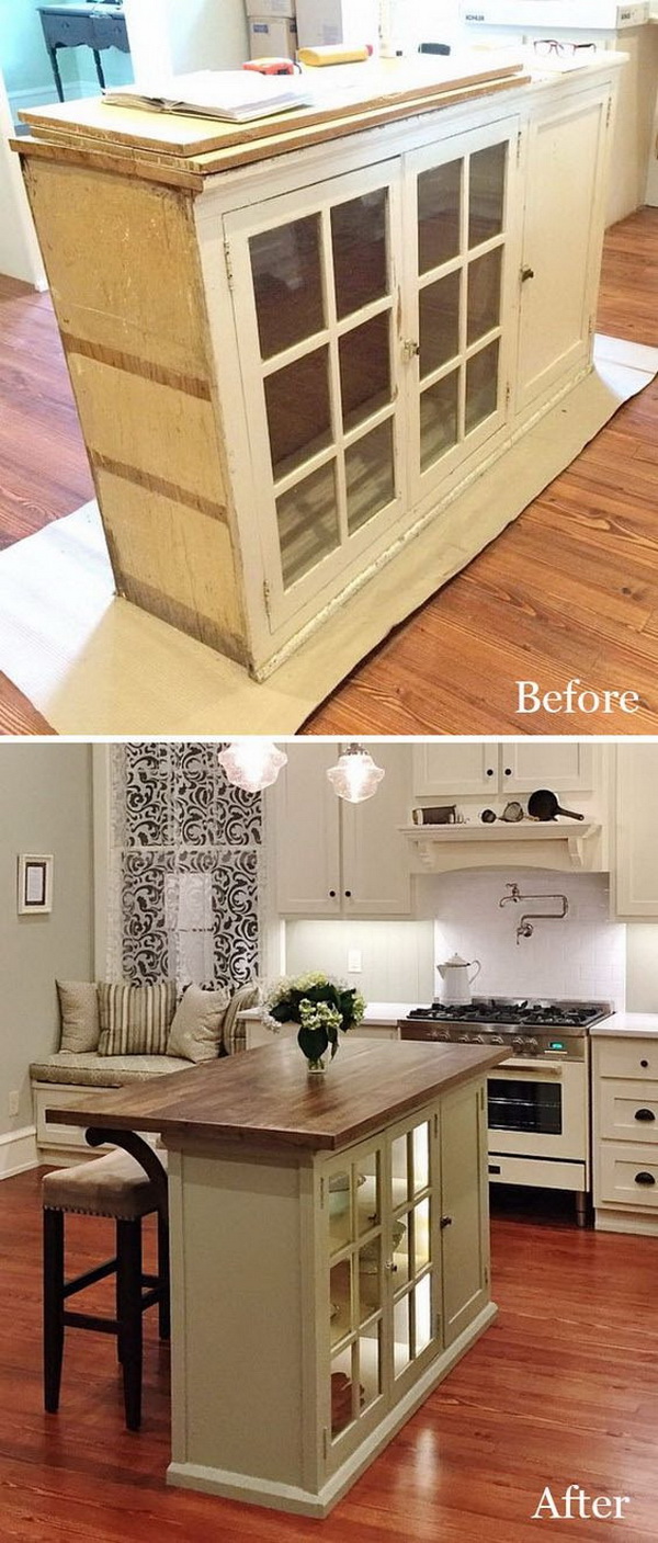 DIY Furniture Makeovers: DIY Kitchen Island with Old Furniture. 