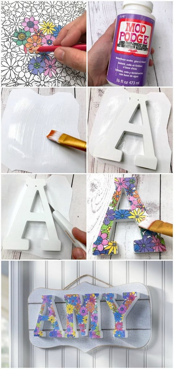 Coloring Book DIY Name Plaque. 