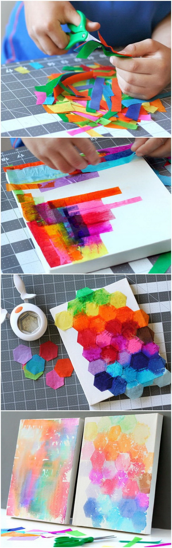 Easy Kids Craft Ideas: Tissue Painted Canvas. 