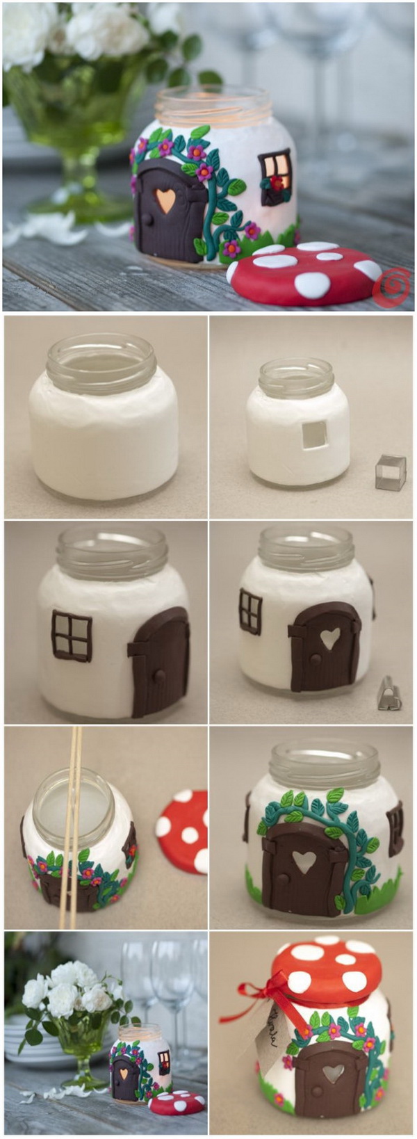 Easy Kids Craft Ideas: DIY Jar Mushroom House. 