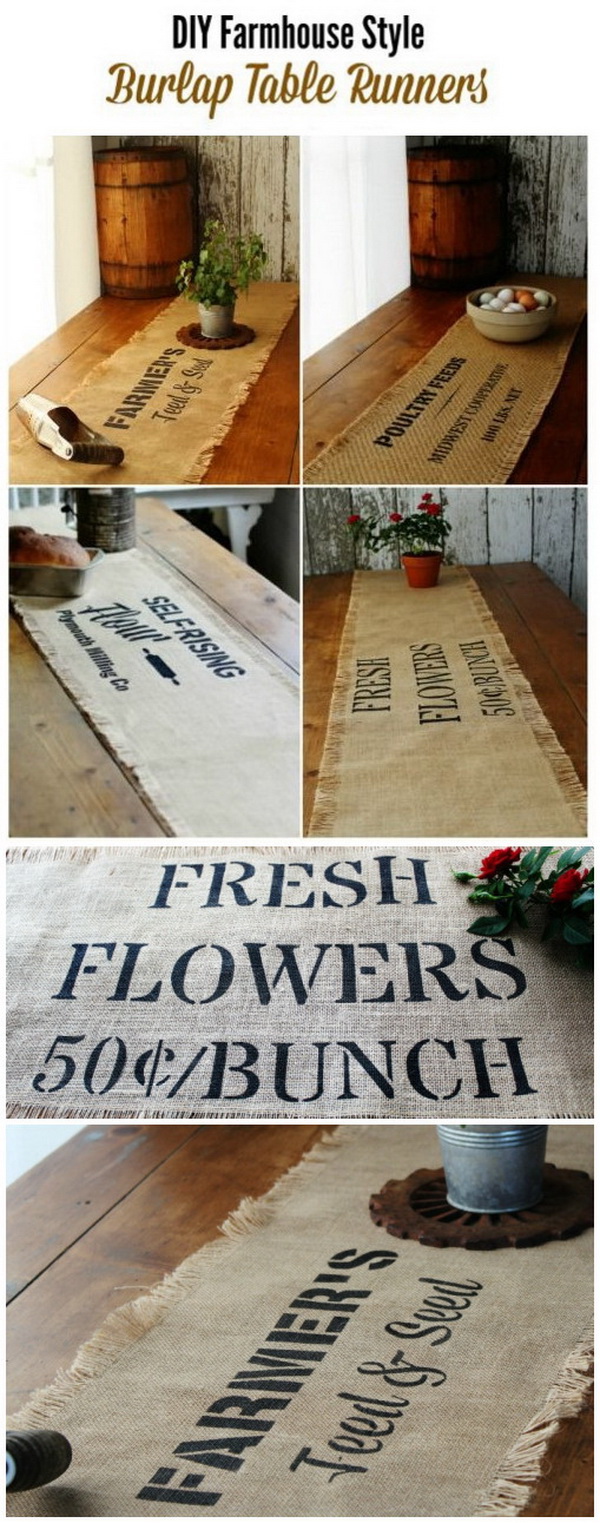 DIY Farmhouse Style Burlap Table Runners. 