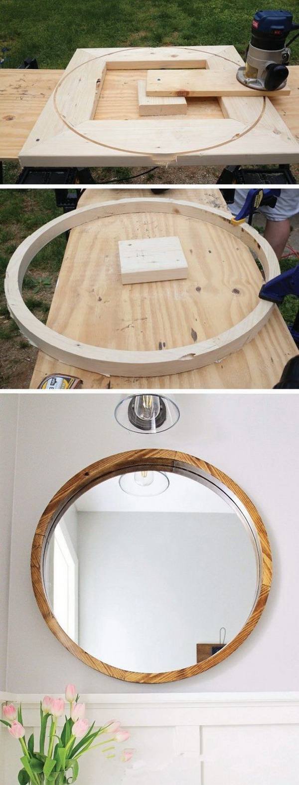 DIY Round Wood Framed Mirror. 