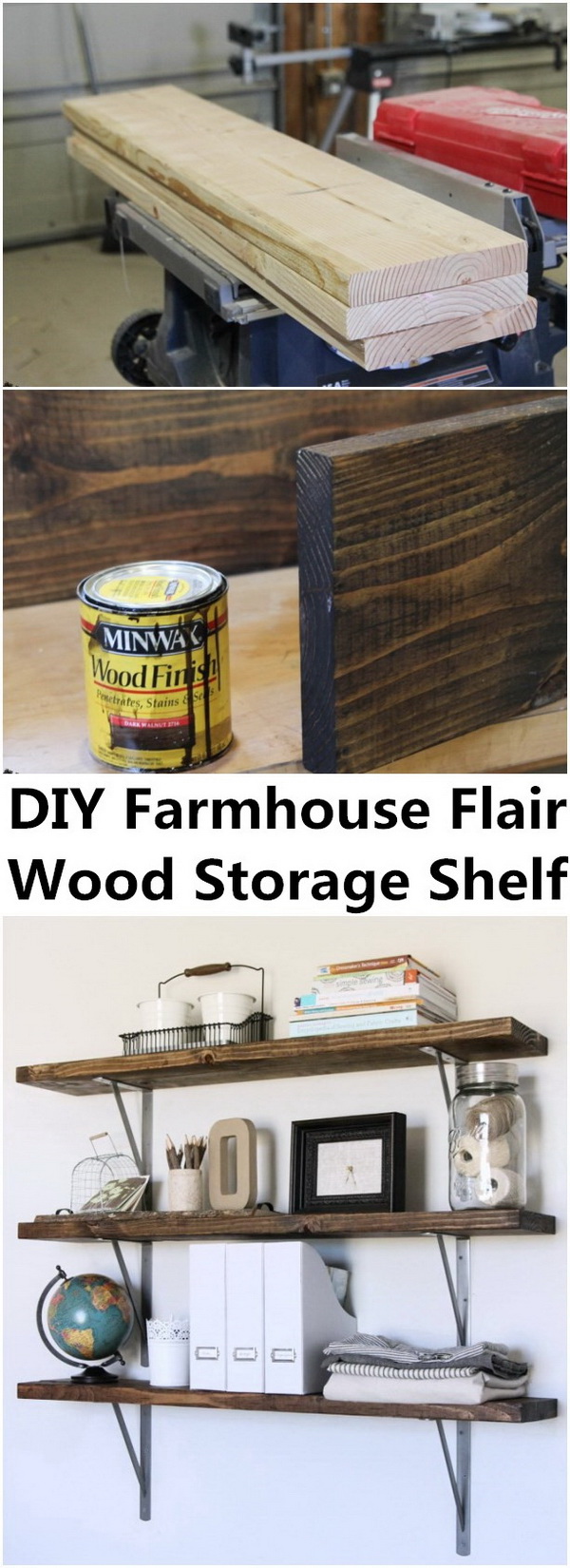Farmhouse Flair DIY Wood Storage Shelf. 