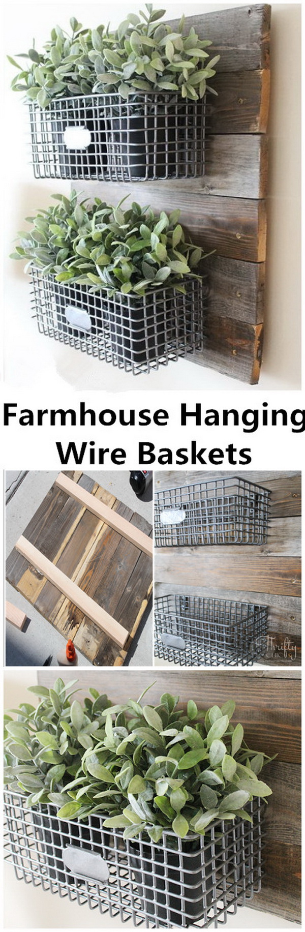 DIY Wood and Wire Baskets Wall Organizer. 