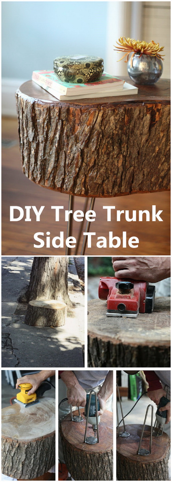 DIY Tree Trunk Side Table. 