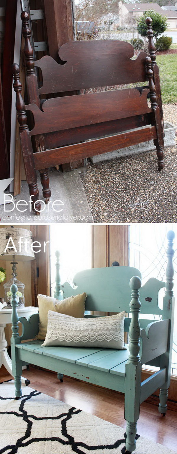 Funiture Makeovers: Headboard Repurposed Into A Bench. 