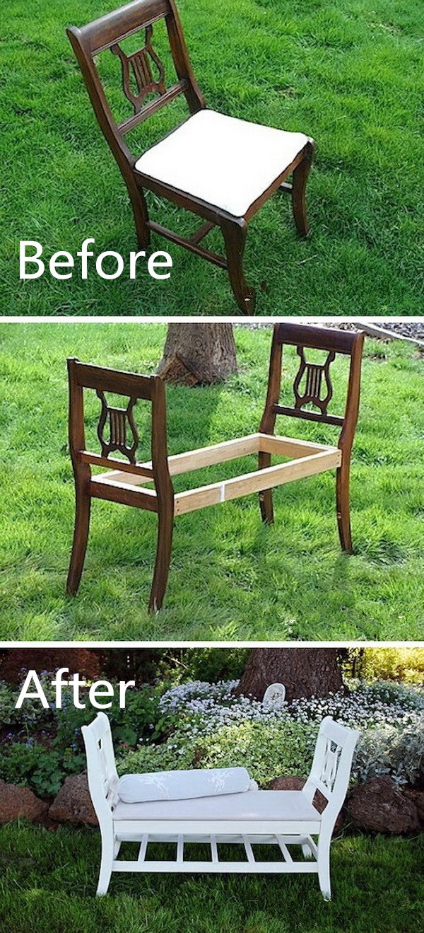 Funiture Makeovers: French-Style Bench From Old Chairs. 