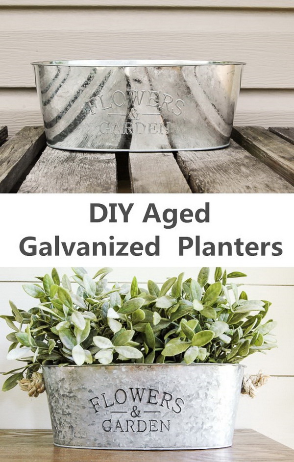 DIY Aged Galvanized Planter. If you do not like the metal 