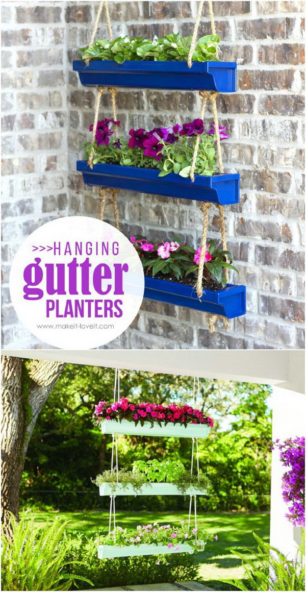 Hanging Rain Gutter Planters. Those super cute Hanging Rain Gutter Planters just cost under $20 to make on your own. What you need are some pallet woods and inexpensive rope! 