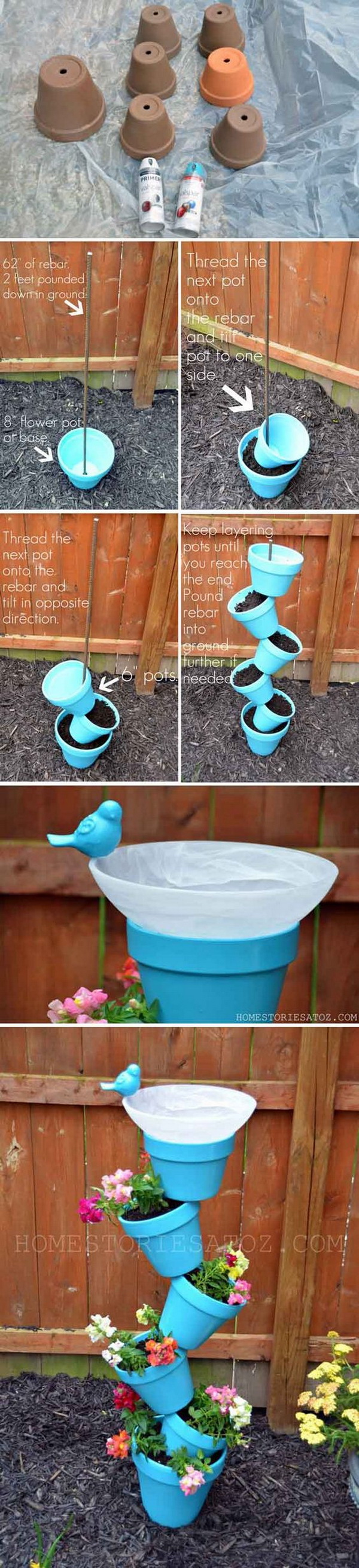 DIY Tower Garden Planter and Bird Bath. A great DIY garden project that was for the birds! It will be the perfect addition to a garden. 