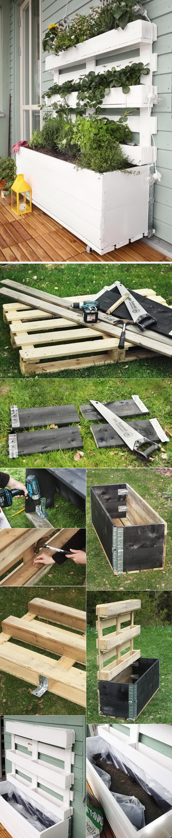 DIY Pallet Planter Box. DIY planter box made from recycled pallets. Great addition to your beautiful porch! 