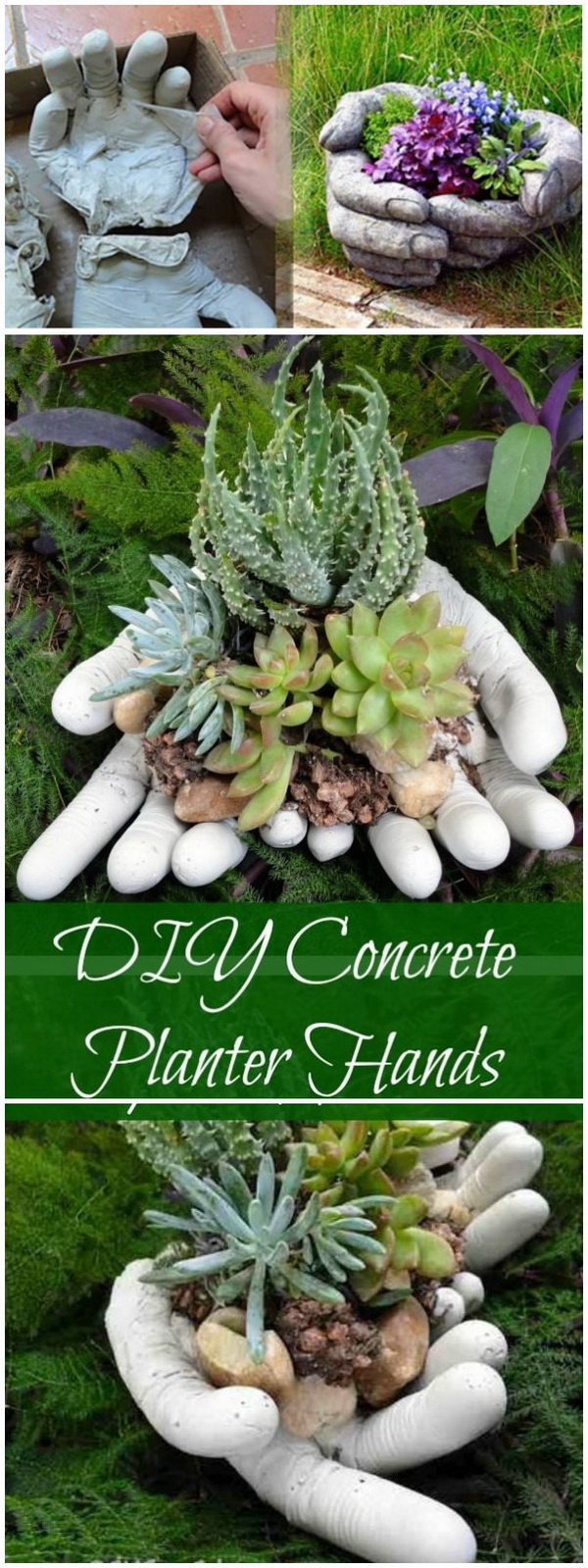 DIY Concrete Hand Planters. Make a collection of these unique hand planters with concrete to decorate your outdoor space! 