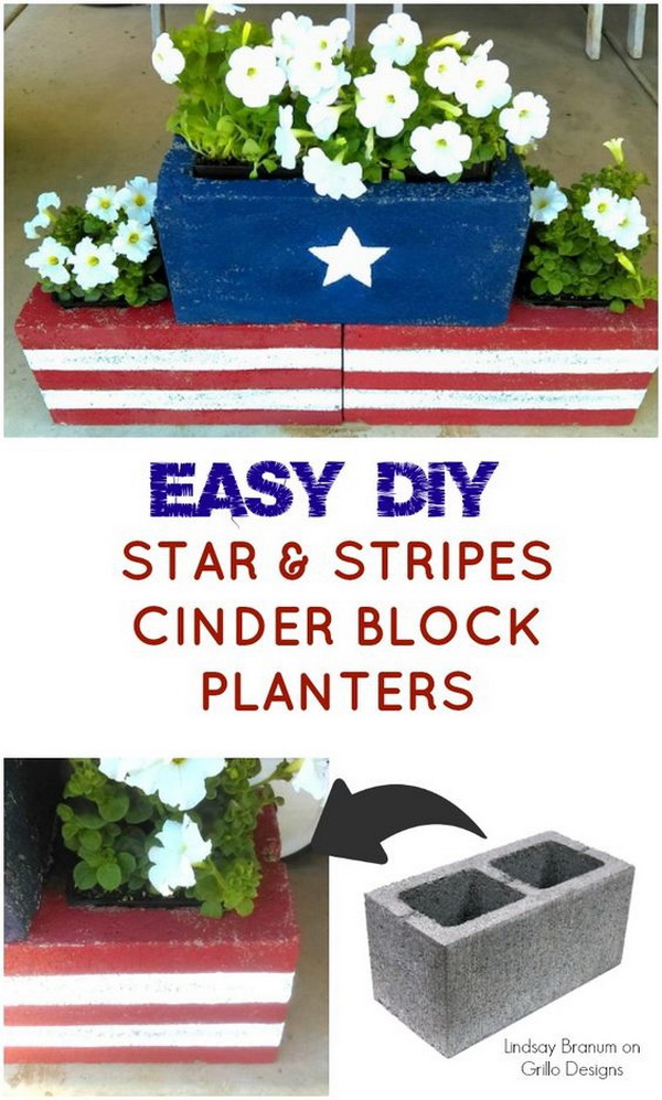 DIY Stars and Strips Cinder Block Planters. Learn how to make these easy DIY cinder block planters for you back garden for 4th of July or all year round! 