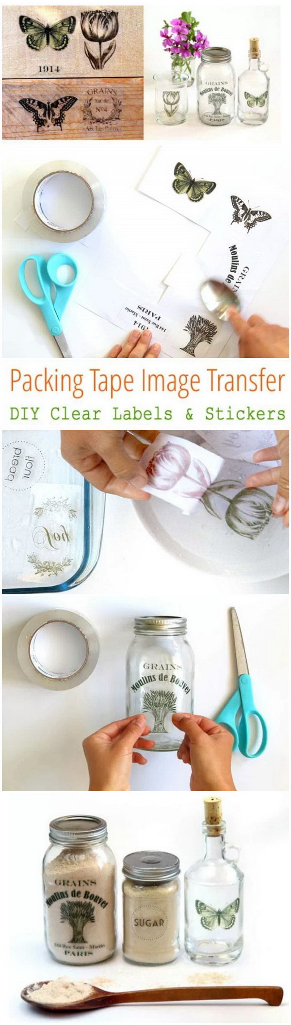 DIY Clear Labels And Stickers: Image Transfer Using Packing Tape. 