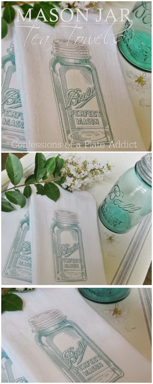 Easy Mason Jar Tea Towels. 