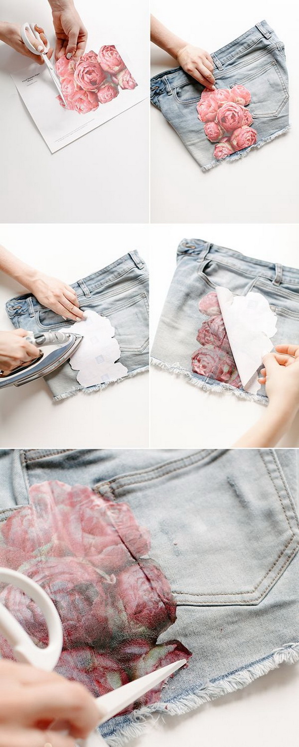 DIY Floral Photo Transfer for Shorts. 
