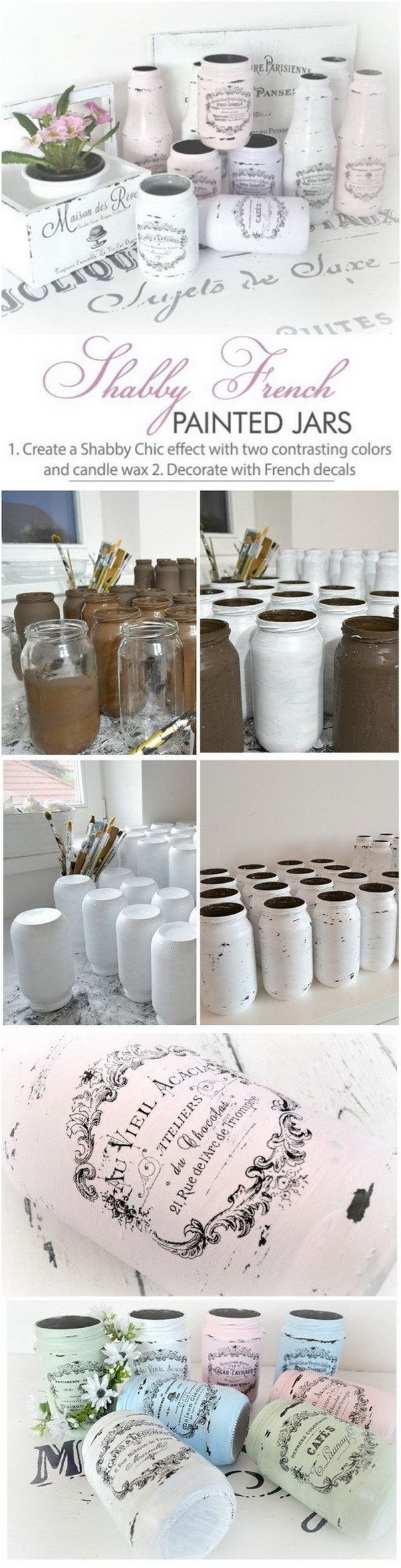 Shabby French Painted Jars. 