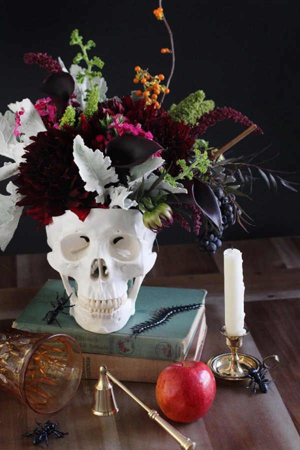 DIY Floral Skull Centerpiece. 
