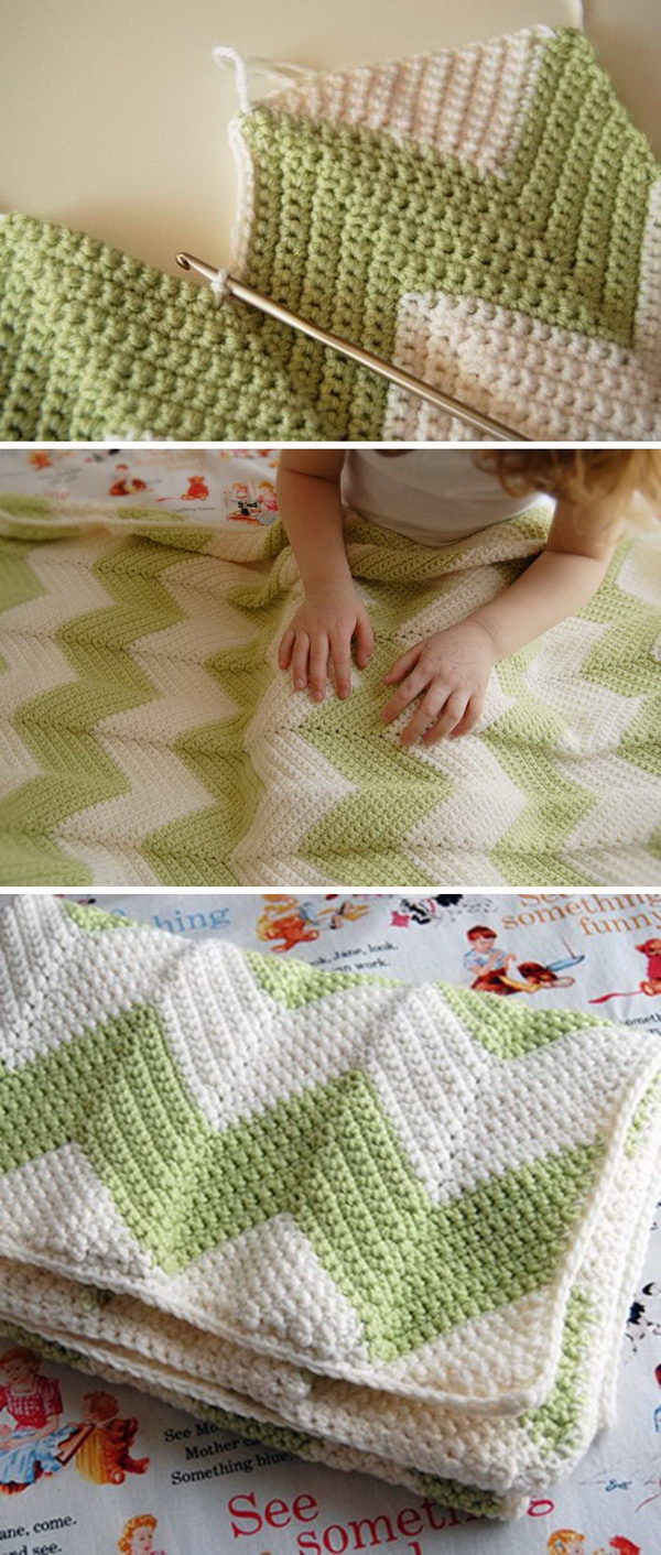 Quick And Easy Crochet Blanket Patterns For Beginners: Chevron Baby Blanket With Straight Edge. . 