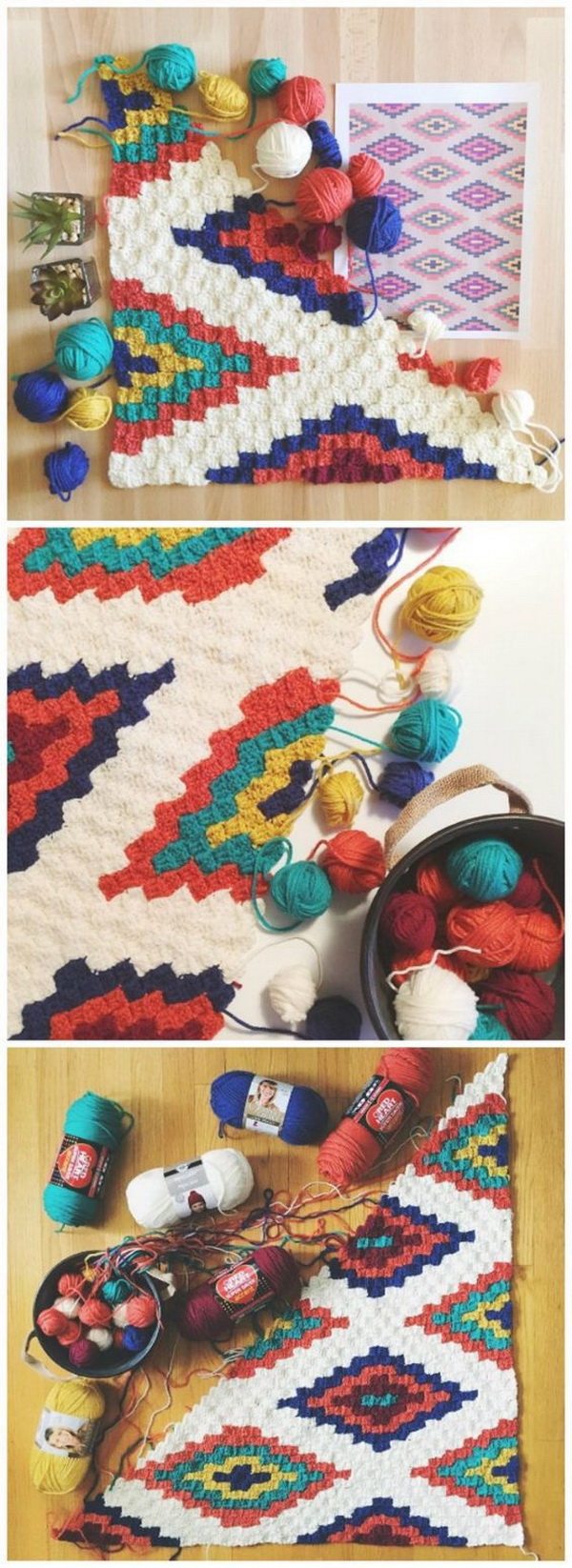 Quick And Easy Crochet Blanket Patterns For Beginners: Corner To Corner Crochet Southwestern Throw Blanket. 