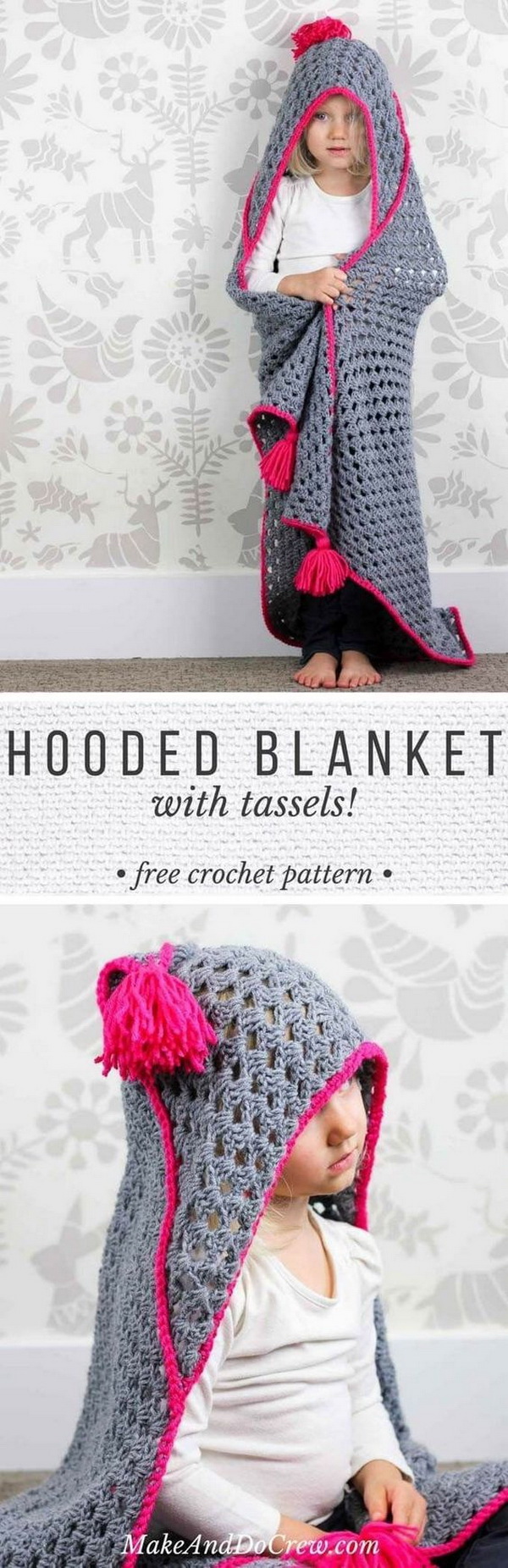 Quick And Easy Crochet Blanket Patterns For Beginners: Modern Crochet Hooded Baby Blanket with Free Pattern. 