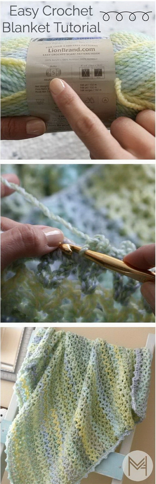 Quick And Easy Crochet Blanket Patterns For Beginners: Easy Strips Baby Blanket Crochet Pattern. 