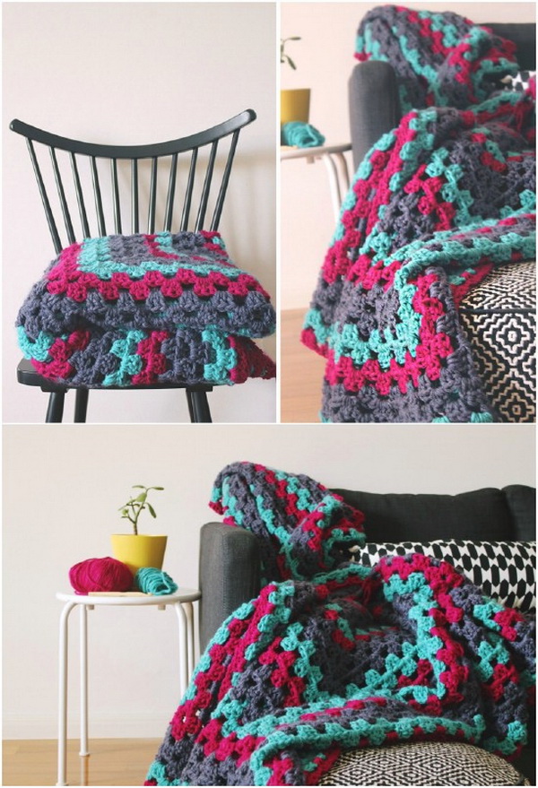 Quick And Easy Crochet Blanket Patterns For Beginners: Giant Granny Square Throw. 