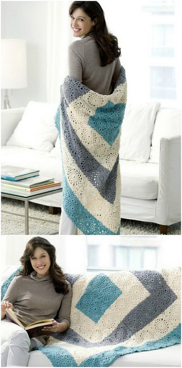 Quick And Easy Crochet Blanket Patterns For Beginners: Square Upon Square Throw. 