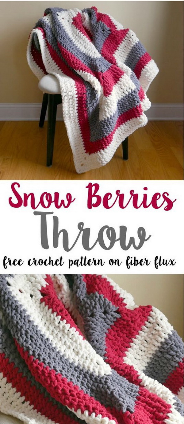 Quick And Easy Crochet Blanket Patterns For Beginners: Snow Berries Throw Free Crochet Pattern. 