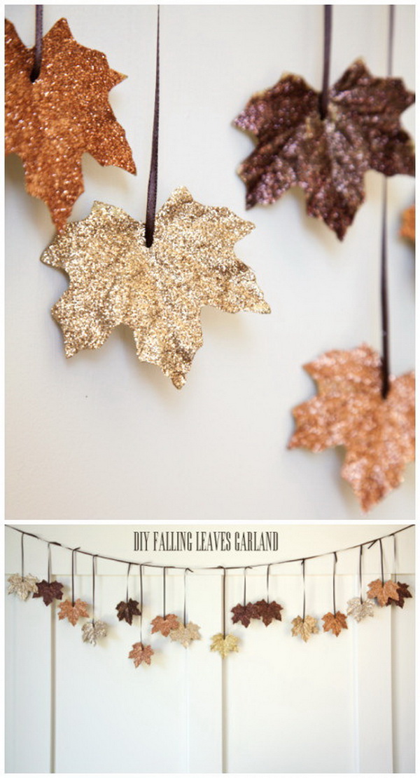 DIY Glittery Leaf Garland. This DIY glittery leaf garland is easy and fun to make with your families and will be sure to spruce up your house for the season. 