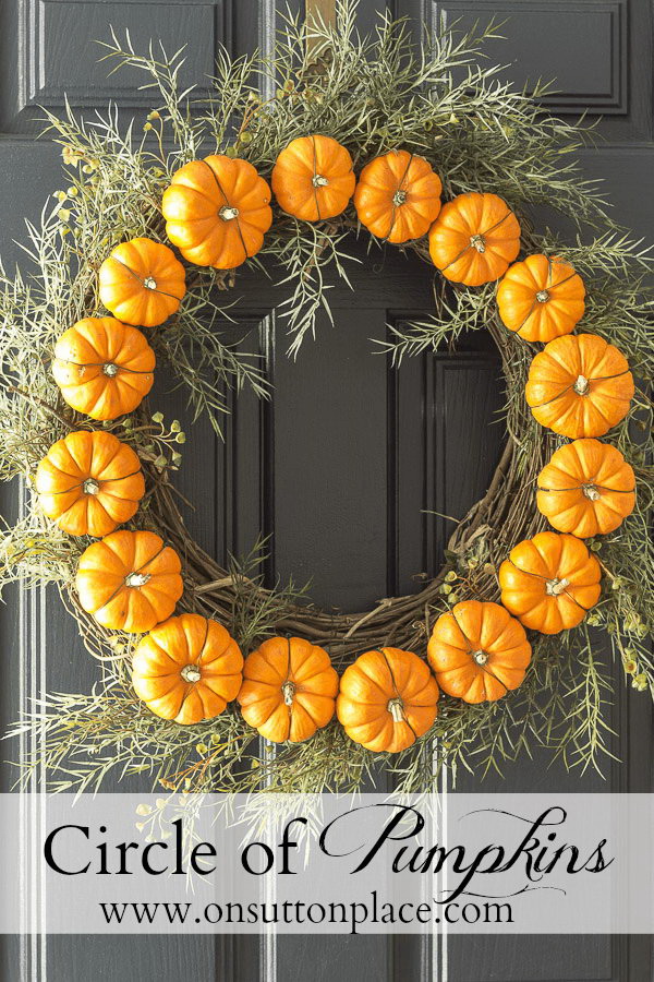 Circle Pumpkin Wreath. Wreaths bring a touch of whimsy and charm to any holiday decoration. This mini pumpkin wreath will add some serious style to your door decor throughout this fall seson. 