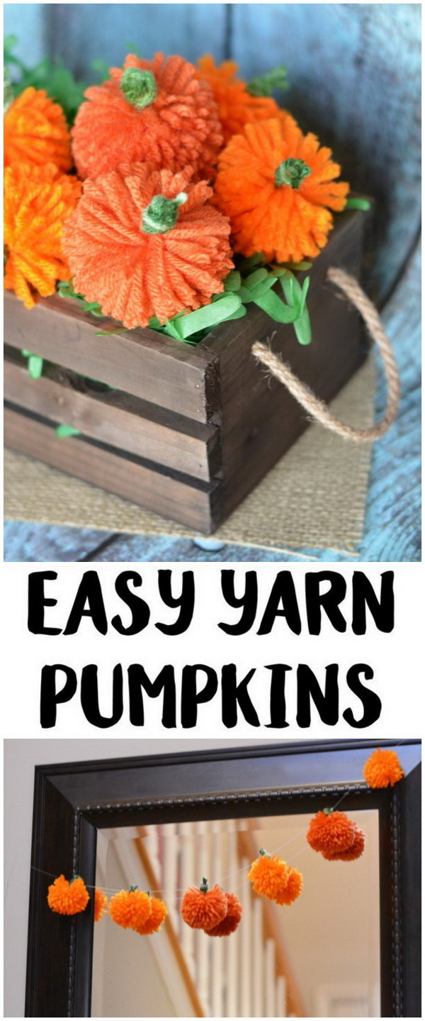 Easy DIY Yarn Pumpkins. Adorable pumpkin balls made with yarn can be the warm and easy decorations for the upcoming fall and Thanksgiving season. Easy and fun crafts for kids to make! 