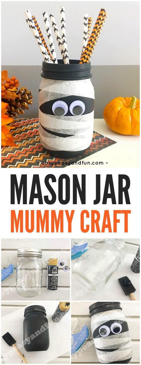 Mason Jar Mummy. This mason jar mummy is a fun Halloween craft for both adults and kids! Great to be used as a wonderful DIY Halloween decoration at your home or in your classroom. 