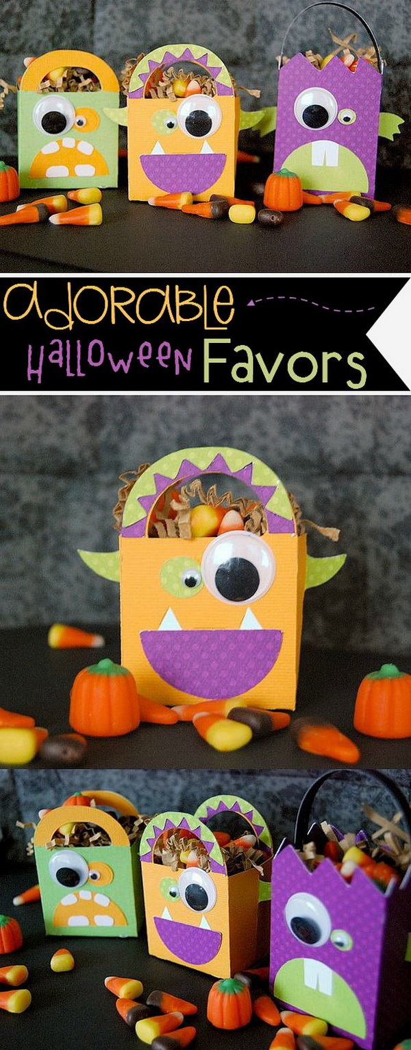 Adorable Monster Party Favors. These Monster party favors will add a little fun to your Halloween! Every kids will love it very much and also have great fun making it by their little hands!