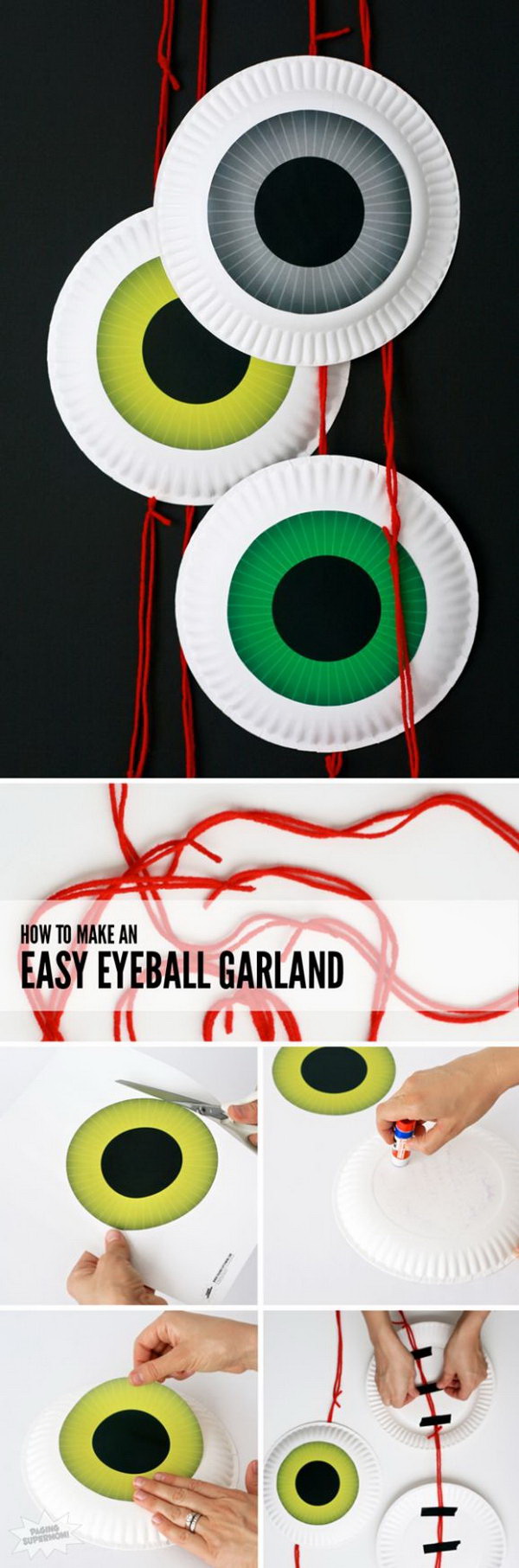 Cute DIY Halloween Eyeball Door Garland. This eyeball door garland is fun for the front door decoration during this Halloween season! Fun and incredibly easy to make with our tutorial.  