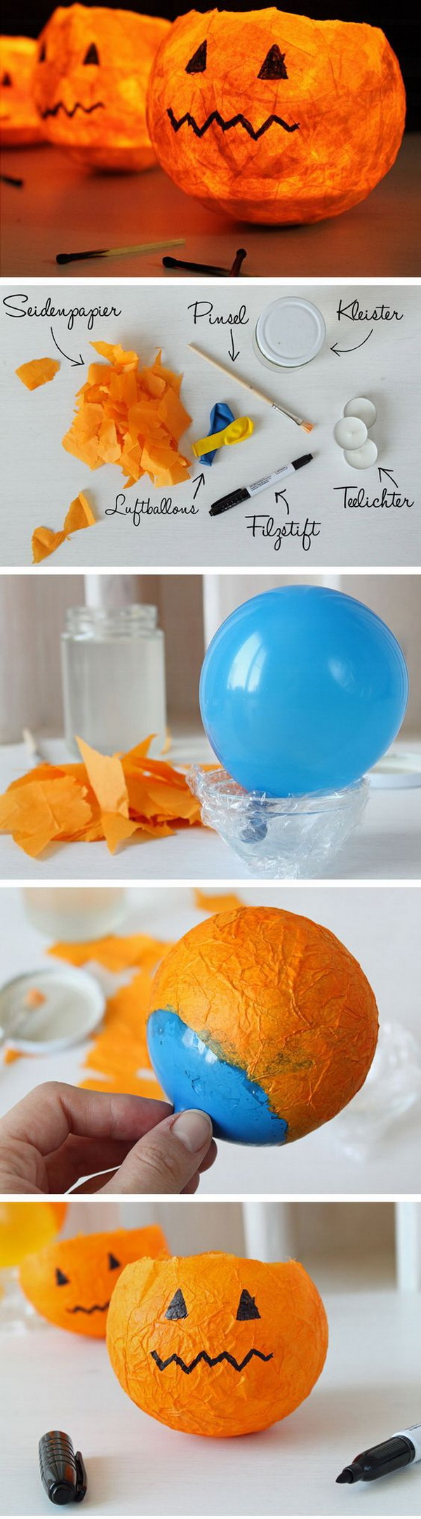 DIY Pumpkin Wind Light. Light up some night time fun with an easy DIY pumpkin wind lantern light! Easy and fun to make with a balloon!