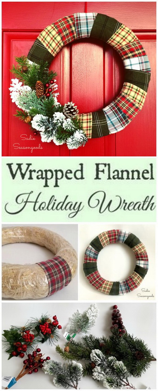 Wrapped Flannel Holiday Wreath. 
