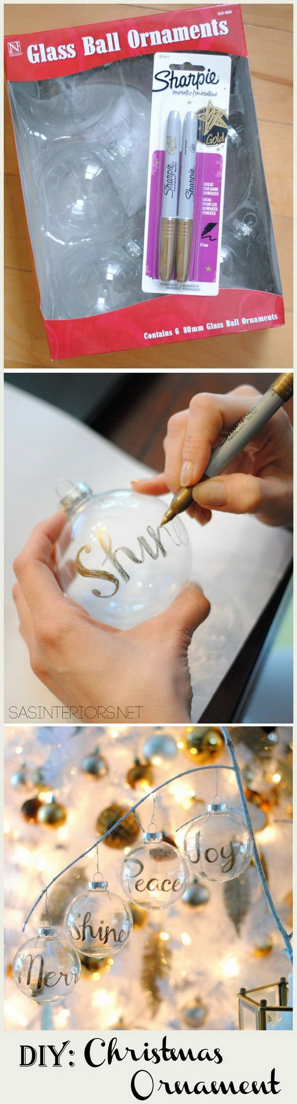 DIY Personalized Word Christmas Ornament. Get the simple Christmas ornament balls personalized with some words! 
