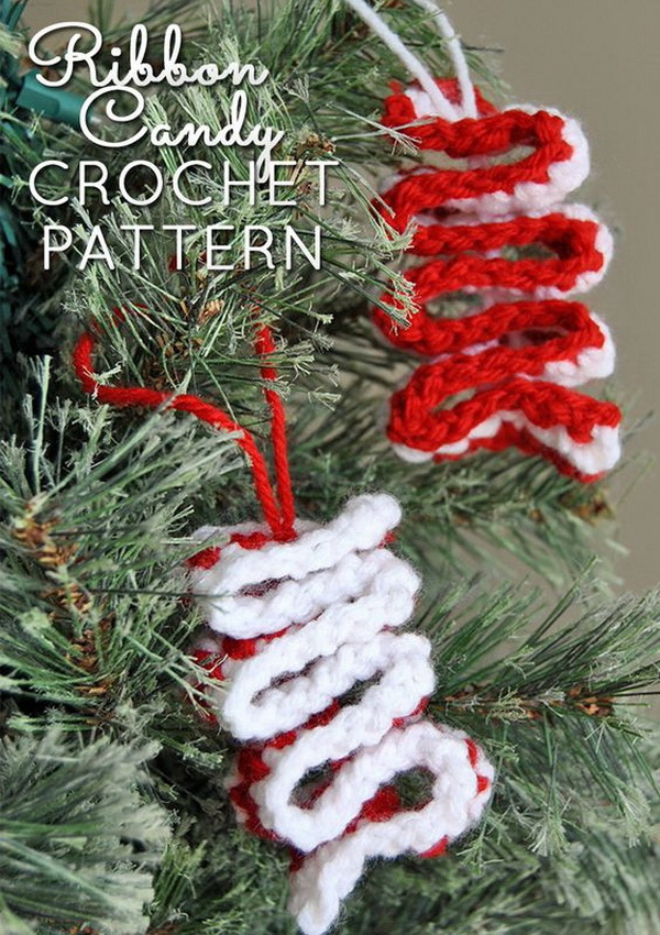 Easy Crochet Ribbon Candy Christmas Ornament With Free Pattern. 