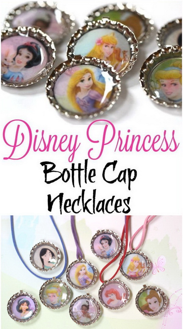 Disney Princess Bottle Cap Necklaces. 