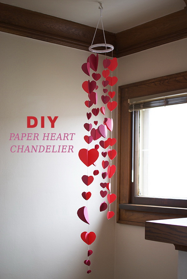 DIY Paper Heart Chandelier. 