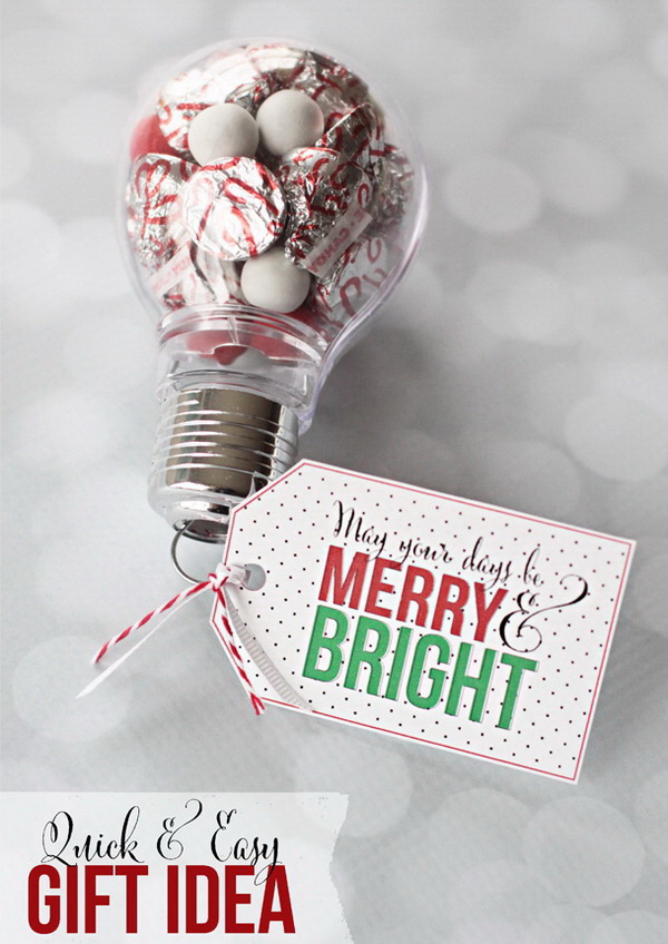 Christmas Neighbor Gift Ideas: Lightbulb Ornaments Filled with Kisses Chocolates